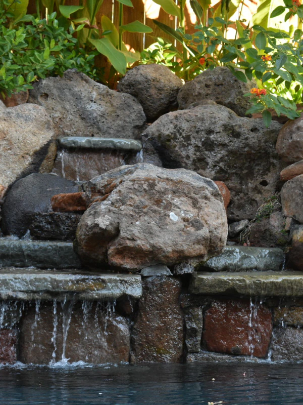 stone and rock masonry for waterfall feature